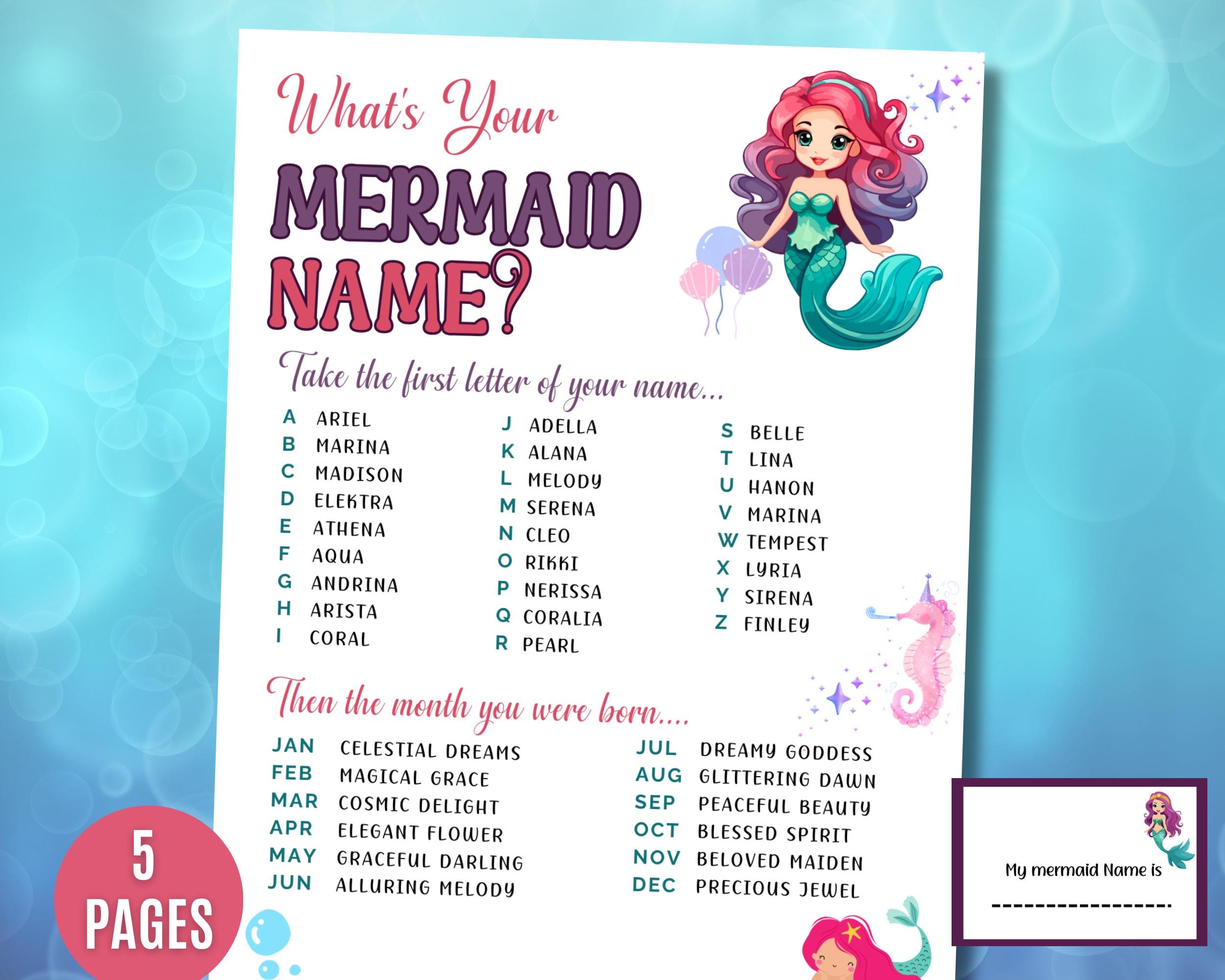 What's Your Mermaid Name Game With SIGN NAME TAGS, Mermaid Birthday ...