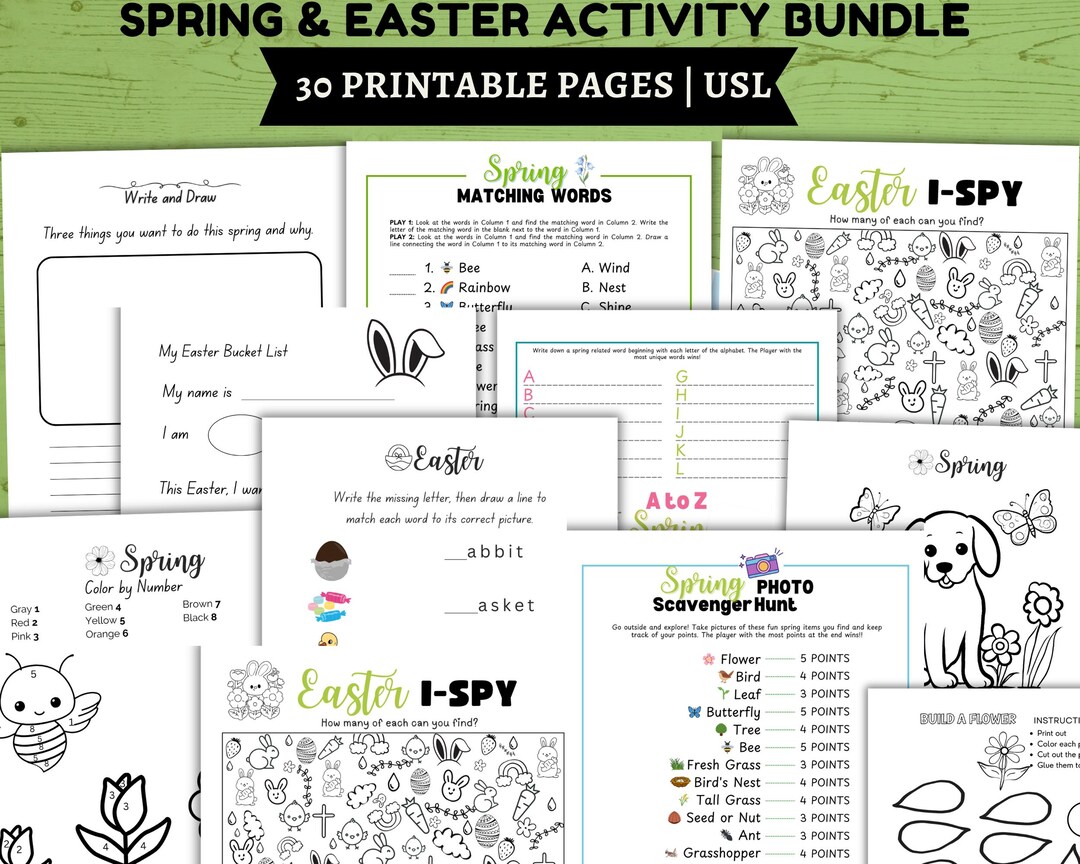 Spring & Easter Activity Bundle Printable, Kids Word Scramble, I-spy ...