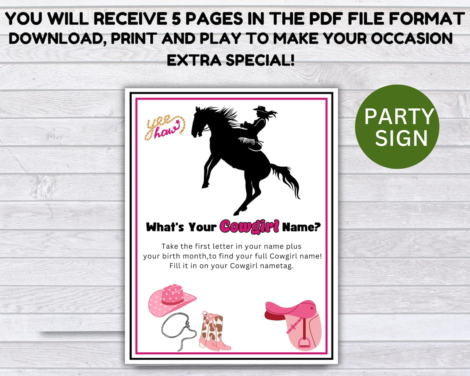 What's Your Cowgirl Name Game, NAME TAGS + SIGN, Cowgirl Party Game ...