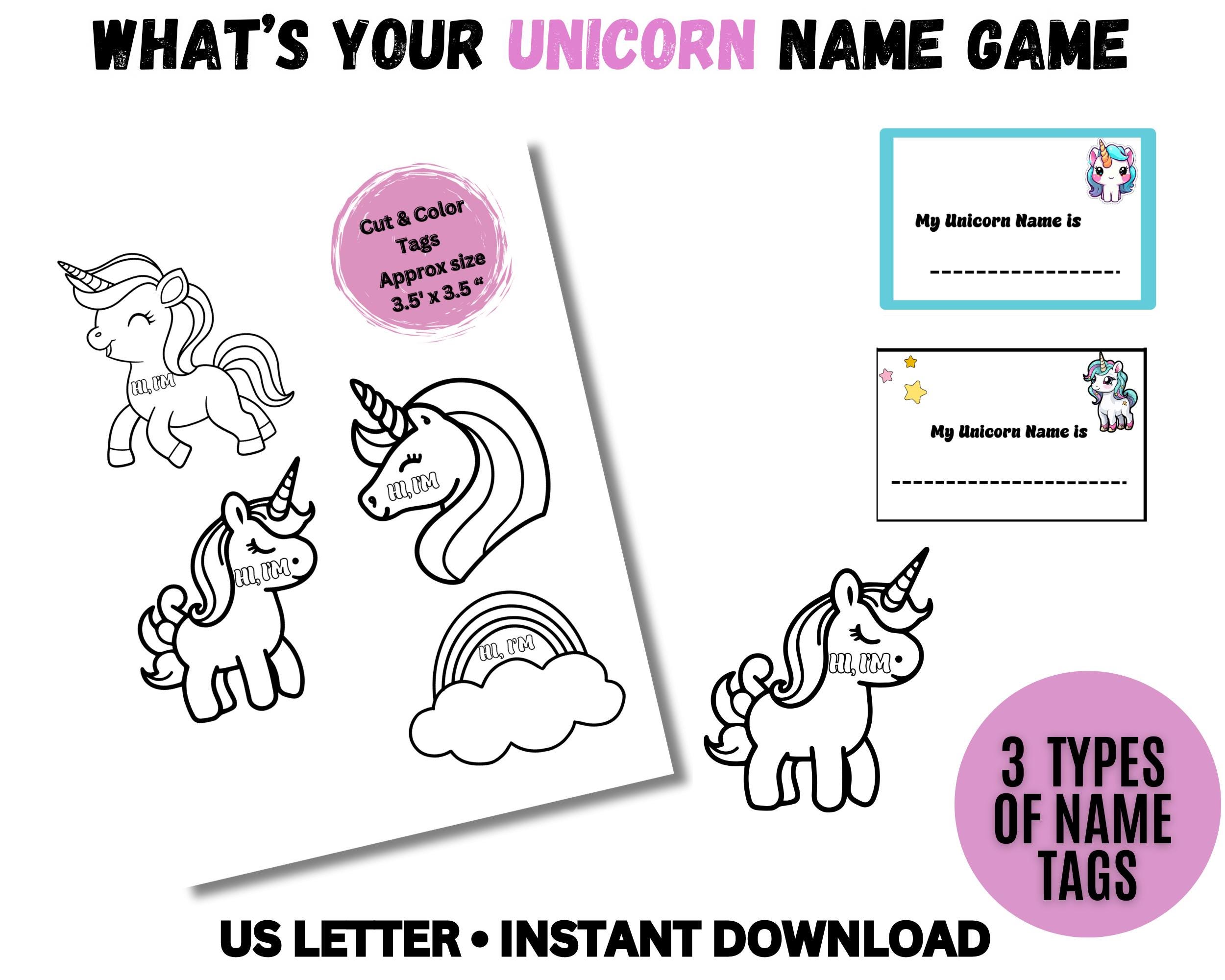 What's Your Unicorn Name, SIGN and Name TAGS, Unicorn Birthday Party ...