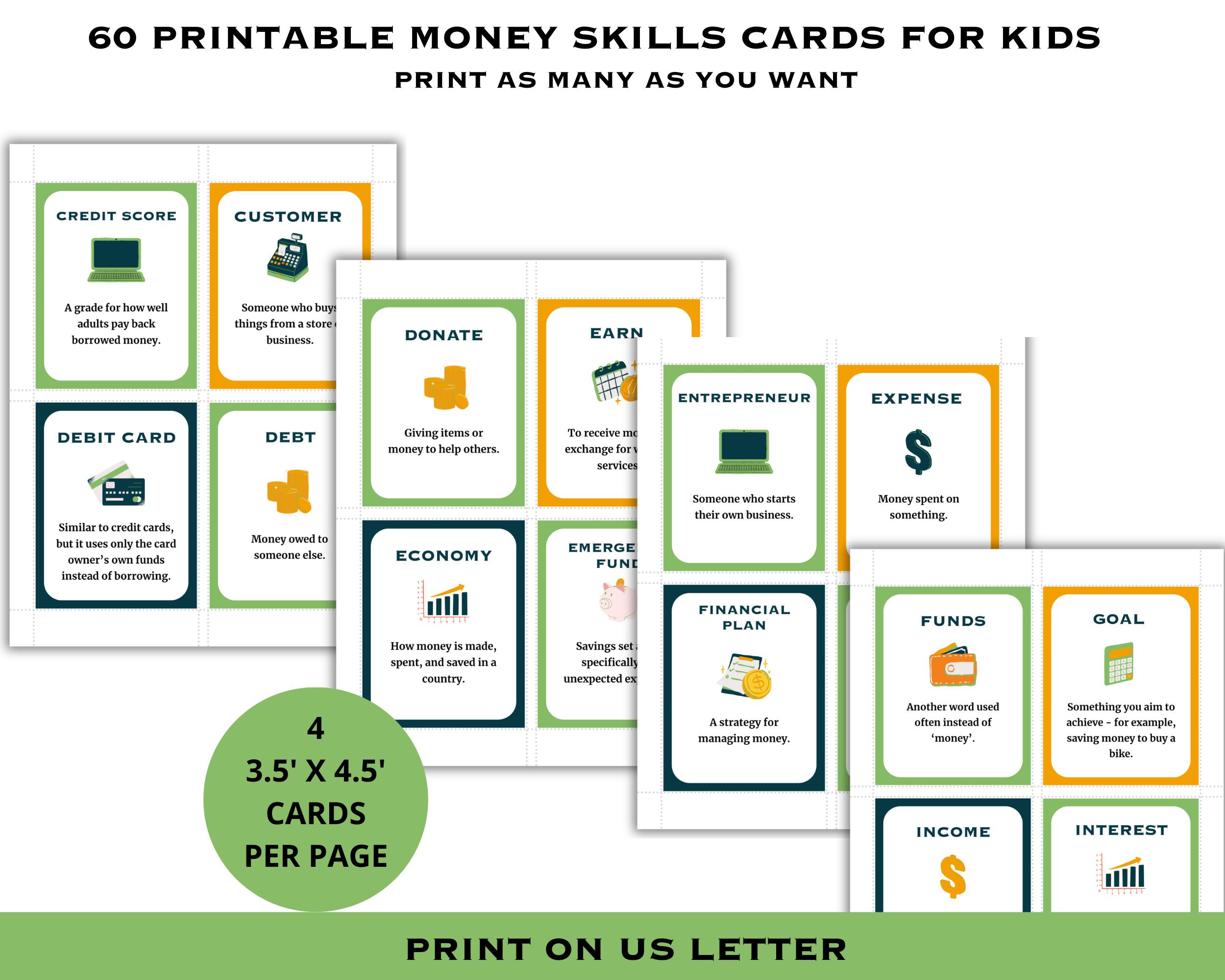Financial Literacy Flashcards, 60 Money Terms for Kids & Teens, Finance ...