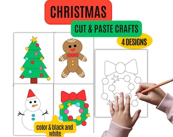 Lavoretti natalizi da ritagliare e incollare, attività di colorazione natalizia per sviluppare la motricità fine, modelli artistici e creativi per bambini.
