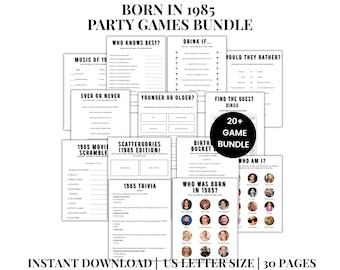 Born in 1985 Printable Games Bundle, Fun 40th Birthday Party, Modern Fortieth Ideas