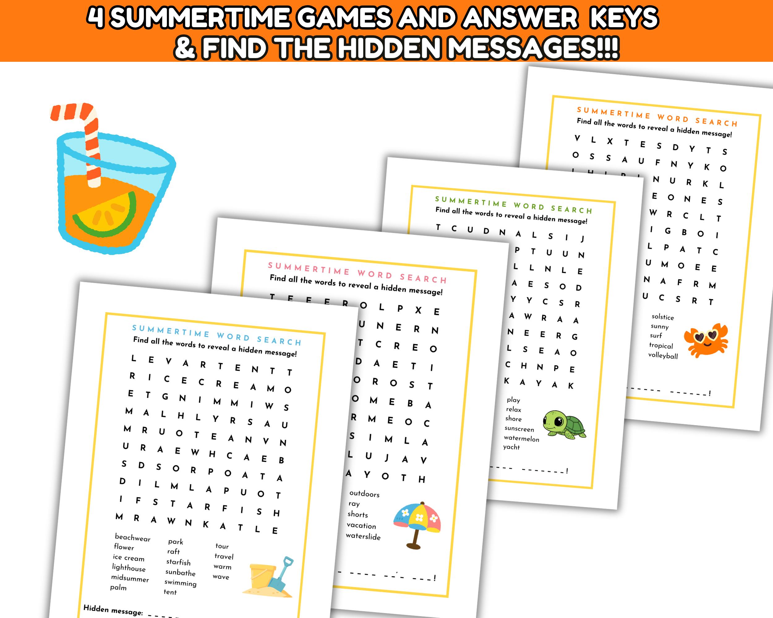 Summertime Word Search Bundle, Summer Wordsearch Games, Vacation Themed ...