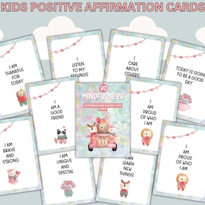 Cartes d'affirmation positive pour enfants, 30 cartes de pleine conscience à imprimer, cartes d'encouragement, notes pour boîte à lunch, jeu d'affirmations pour l'état d'esprit de croissance