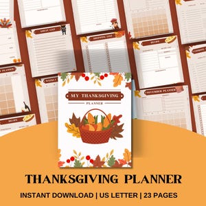 Thanksgiving Planner Printable, Fall Festivities, Pumpkin Season Organizer Bundle, Holiday Meal Planner, Budget, To-Do List, Recipe Cards