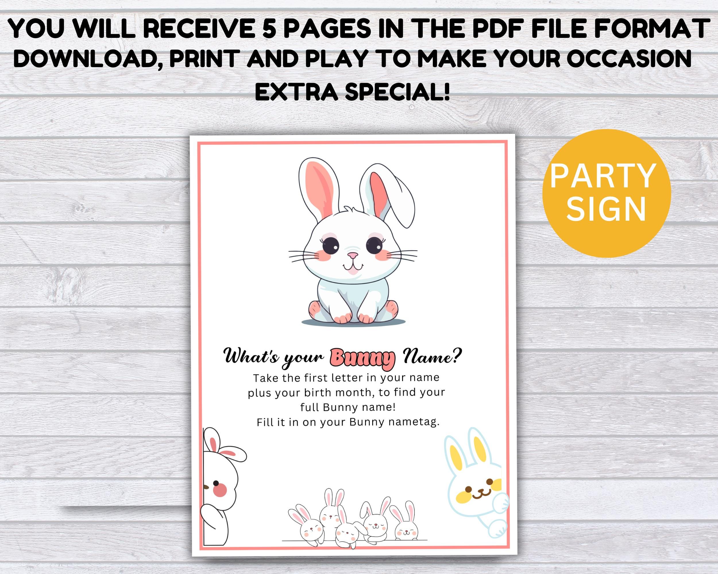 What's Your Bunny Name Game NAME TAGS + SIGN, Spring Printable, Easter ...