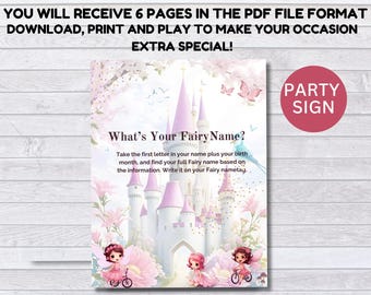 "What's Your Fairy Name?" Baby Shower Game - Includes Sign & 30 Reusable Name Tag Stickers