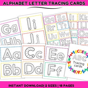 Tarjetas imprimibles para trazar el alfabeto, tarjetas didácticas del ABC, hojas para practicar la escritura a mano, actividades para preescolar, jardín de infantes y educación en casa.