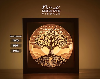 Plantilla SVG de Lightbox del Árbol de la Vida en 3D: Caja de Sombras Sagrada (Descarga digital)