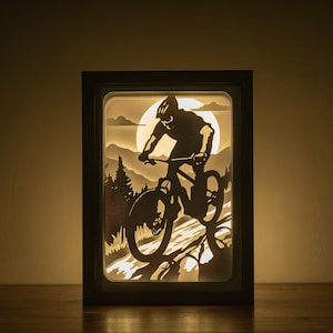 3D Bicycle Shadowbox Template, Cyclist Lightbox SVG Template, Biker Paper Cut SVG Room Decor.
