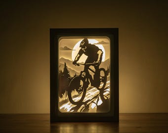3D Mountain Biker Shadowbox Template: Paper Cut Lightbox (Digital Download)
