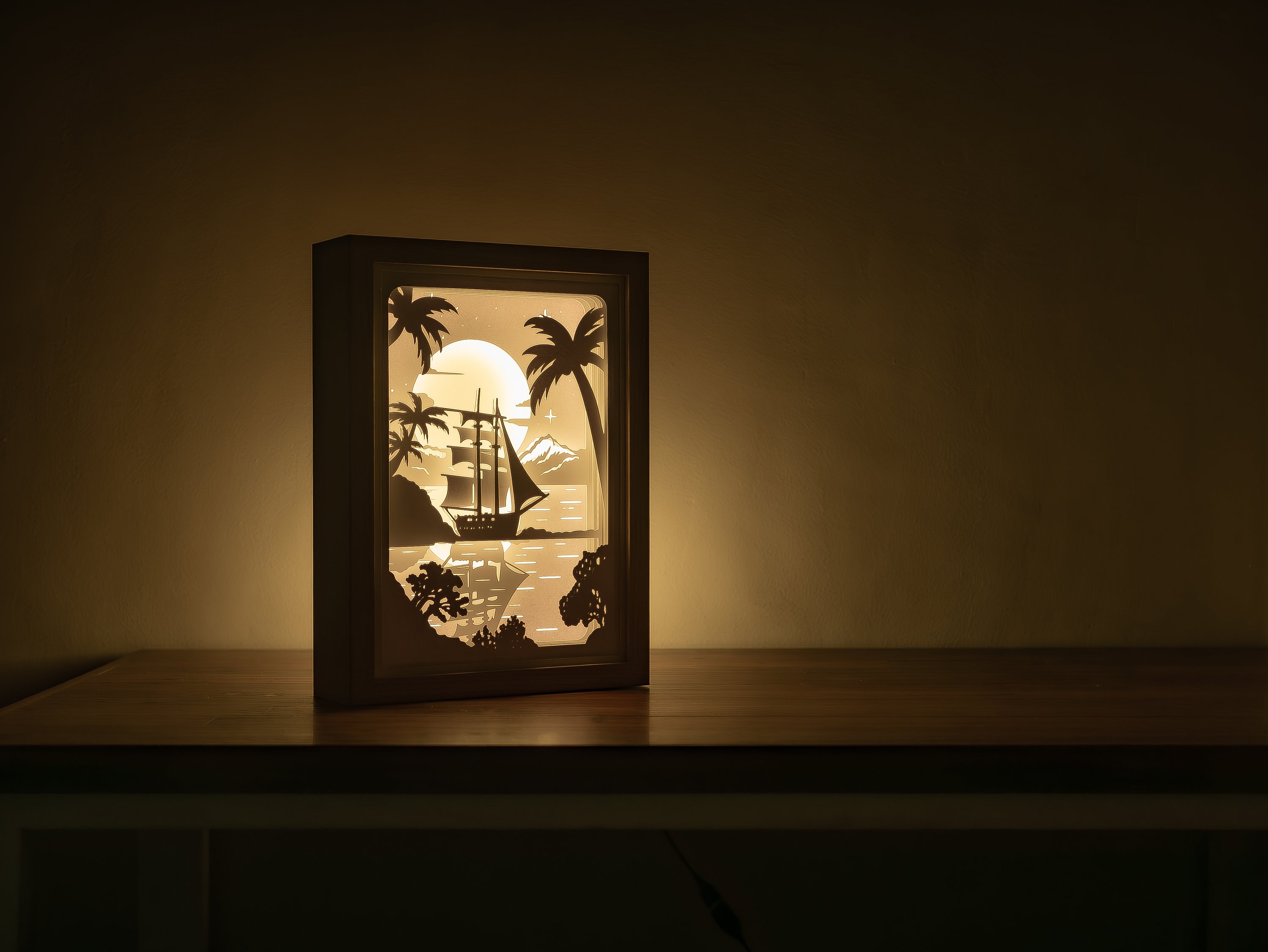 3D Ship Shadowbox Art Template: Nautical Paper Cut Light Box (SVG, PDF ...