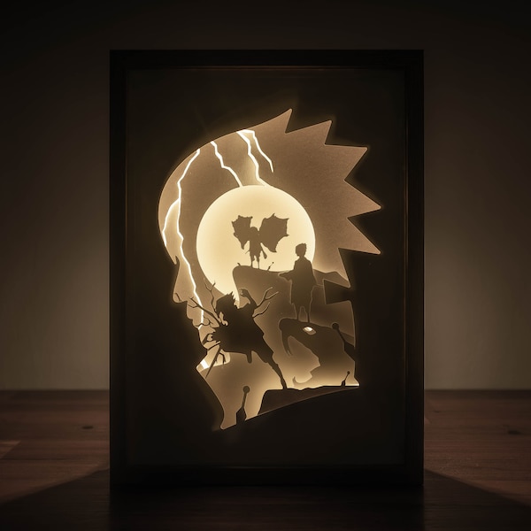 Sasuke Shadow Box SVG Template, Naruto - Sasuke Uchiha Lightbox, Anime Shadowbox Template