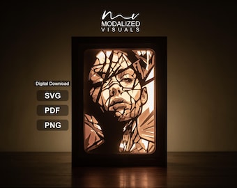 3D Woman Portrait Lightbox Template, Abstract Paper Cut SVG (Digital Download)