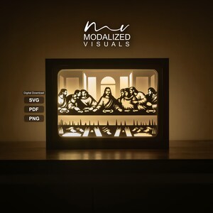 Plantilla SVG de Lightbox de La Última Cena: Caja de sombras de Jesús en 3D (Descarga digital).