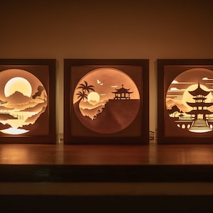 Tempelskuggbox-malluppsättning: 3D japansk helgedom SVG (digital nedladdning)