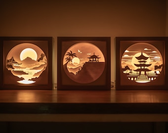 Temple Shadowbox Template Set: 3D Japanese Shrine SVG (Digital Download)