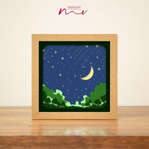 3D Night Sky Paper Cut SVG-sjabloon, Milky Way gekleurd karton, Glowing Stars Shadowbox-sjabloon