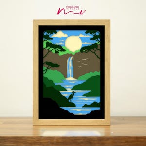 3D River And Falls Shadowbox Template, Cascade Paper Cut SVG, Water Falls Colored Card Stock Template.