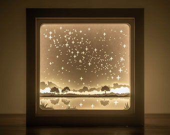 3D Night Sky Shadow Box SVG Template, Milky Way Lightbox Files, Glowing Stars Shadowbox Template