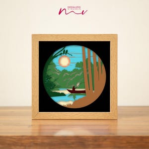 Fisherman Shadowbox Template: Angling Scene Paper Cutting SVG (Digital Download)