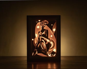 3D Woman Portrait Paper Cut SVG Template, Abstract Portrait Lightbox SVG Files, Beautiful Portrayal Shadowbox Template.