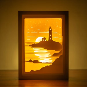 Lighthouse Shadowbox Template, Lighthouse Lightbox SVG For Cricut Projects, 3D Layered Paper Light Box Files for DIY