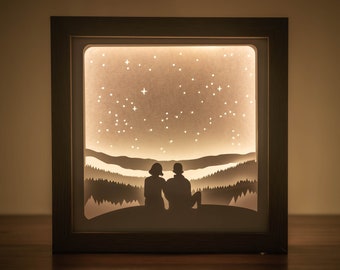 Couple Under Stars Light Box SVG Template: Romantic Shadowbox (Digital Download)