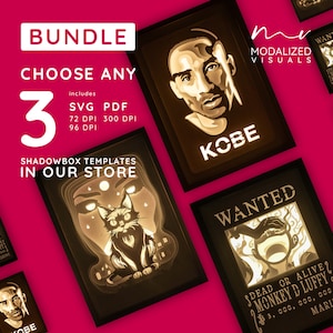 Choose Any 3 Shadowbox Templates, Lightbox Bundle, Paper Cut SVG Files.