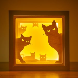 3D Cats Shadowbox SVG: Peeking Black Cats Papercut (Digital Download)