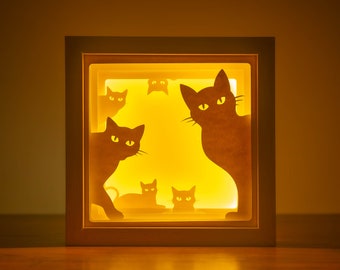 3D Cats Shadowbox SVG: Peeking Black Cats Papercut (Digital Download)