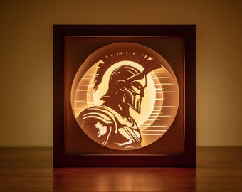 3D Spartan Lightbox SVG: Greek Warrior Shadowbox Template (Digital Download)