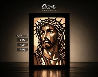 3D Jesus Lightbox Template: Paper Cut SVG Shadowbox (Digital Download)
