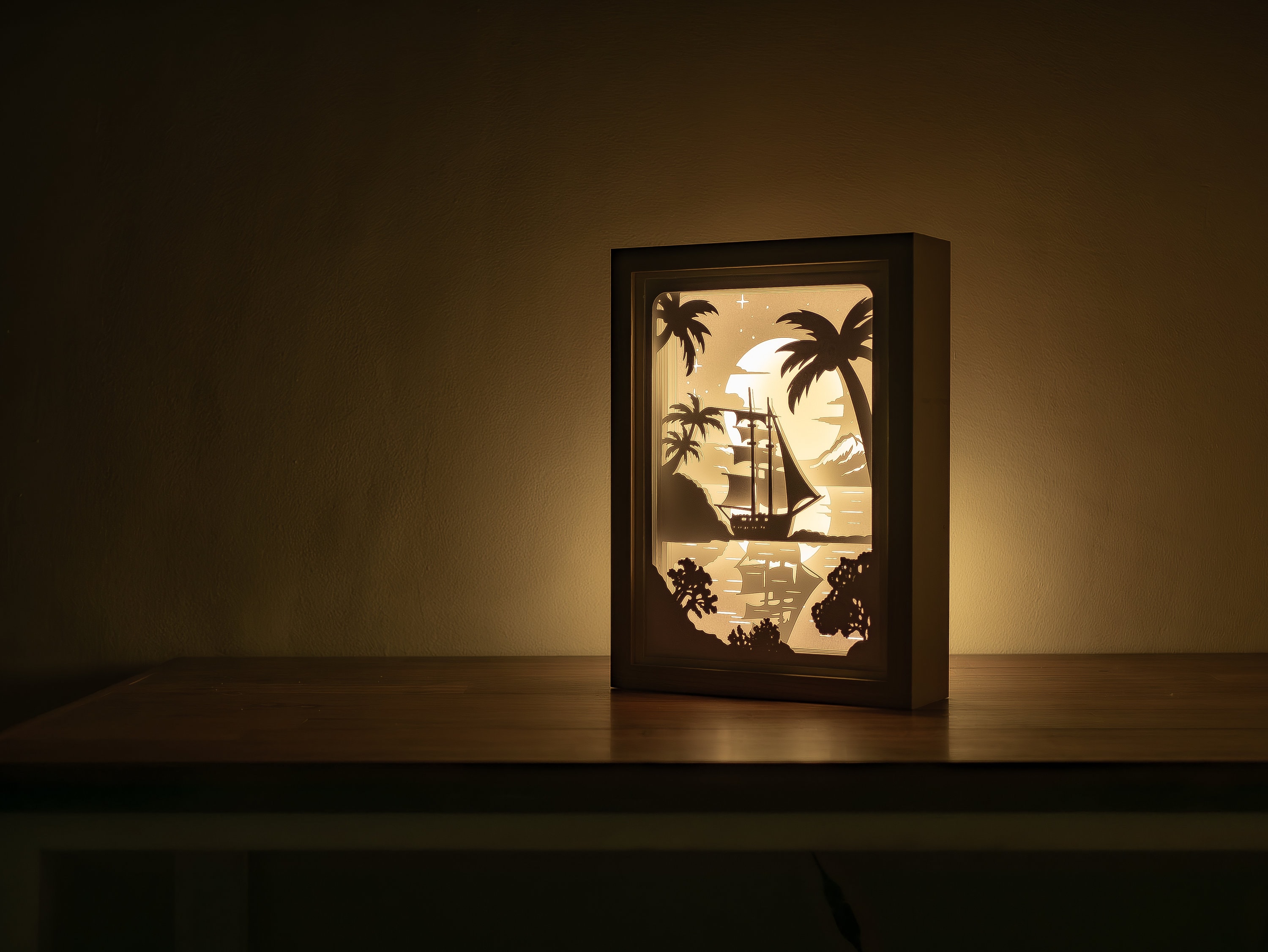 3D Ship Shadowbox Art Template: Nautical Paper Cut Light Box (SVG, PDF ...