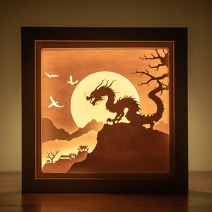 3D Dragon Shadowbox SVG Template: Chinese Mountain Scene (Digital Download)
