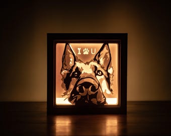 German Shepherd Shadowbox SVG, 3D Dog Portrait Lightbox Template (Digital Download)