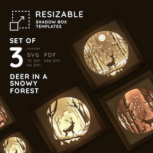 Mallar för hjortljuslåda: Vinterskuggbox SVG (digital nedladdning)