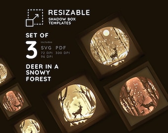 3D Deer Lightbox Template Set,forest Shadowbox SVG (Digital Download)
