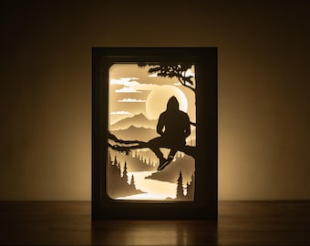 Plantilla de paisaje 3D para lightbox, plantilla de montañas para recorte de papel, plantilla de río para shadowbox en formato SVG.