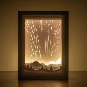 3D Night Sky Lighting Box Template, Milkyway Shadow Box SVG Template, Glowing Stars Paper Cutting SVG Files.