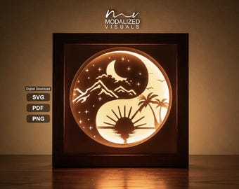 Yin Yang Lightbox SVG Template: Celestial Shadowbox (Digital Download)