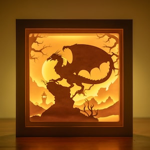 3D Dragon Lightbox SVG Template: Mythical Shadowbox Files (Digital Download)