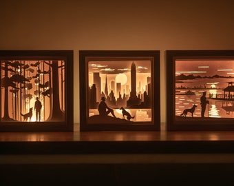 Plantilla SVG Lightbox para amantes de los perros: Conjunto de 3 diseños Shadowbox (Descarga digital)