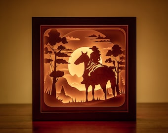 3D Horse Riding Paper Cut Template, Horsemanship Shadowbox SVG, Horseback Riding Lightbox Room Decor.