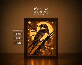 Linterna de pájaro multicapa 3D / Plantilla de caja de luz con pájaro cantor / Archivos láser / Descarga instantánea
