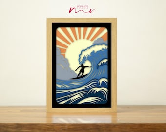 3D Surfing Shadowbox SVG Template: Layered Paper Cut Design (Digital Download)