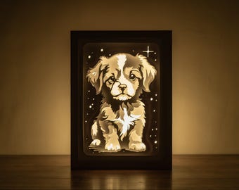 Plantilla SVG de retrato de perro en 3D para caja de luz recortada en papel (descarga digital)