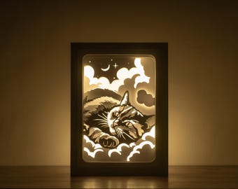 3D Cat Lightbox SVG Template, Kitten Shadowbox Papercut Art (Digital Download)