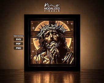 3D Jesus Shadowbox Template, Jesus Christ Lightbox SVG, Almighty God Paper Cut Room Decor.